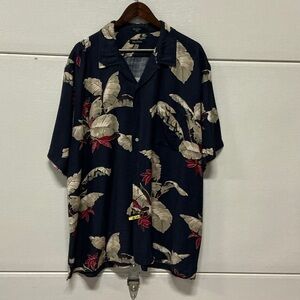 Nautica Navy Tropical Print Short-Sleeve Button-Up Shirt